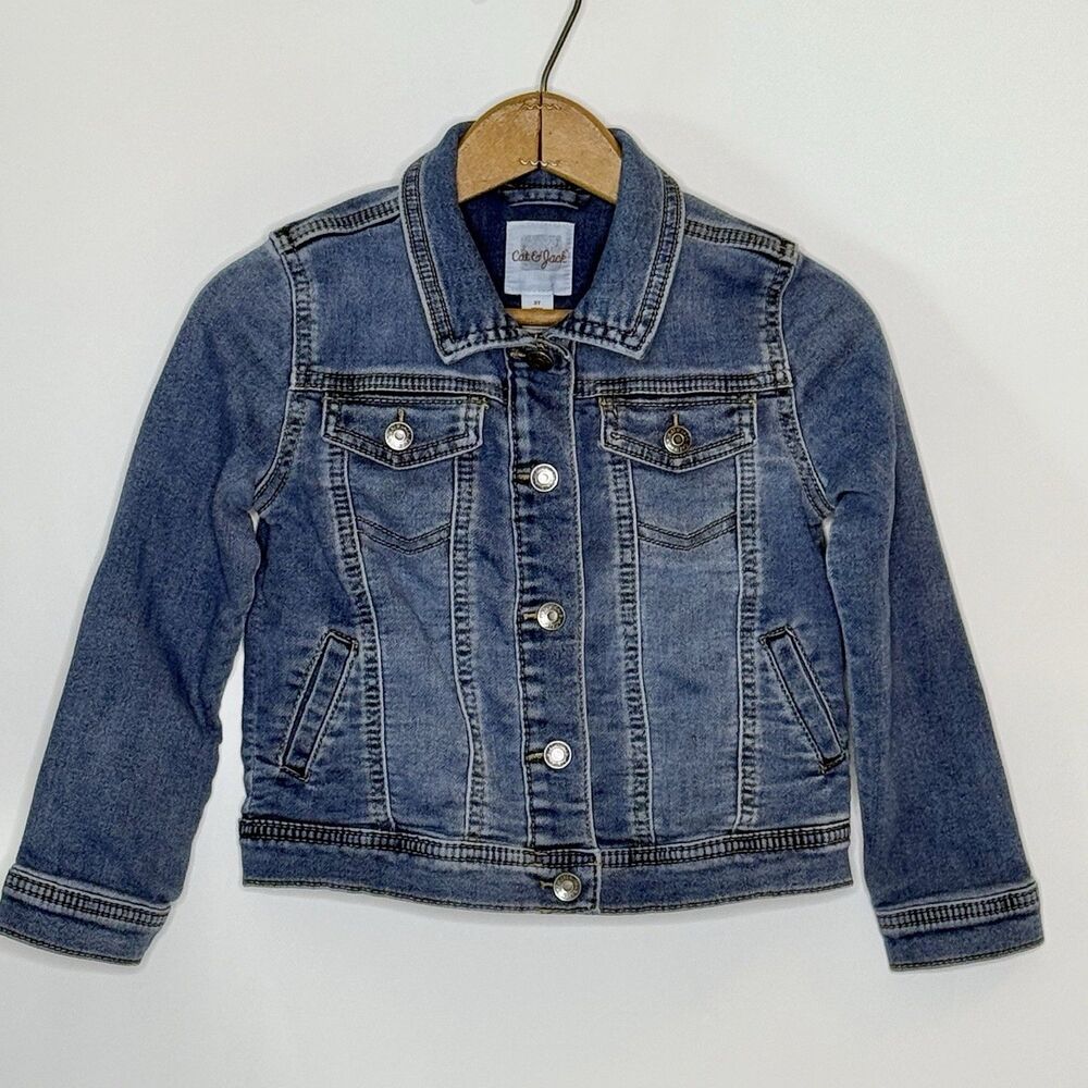CAT & JACK Denim Jacket Girl's Toddler 5T Blue Jean Coat Outerwear Pockets Retro